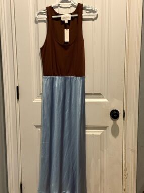 Anthropologie Brown Tank Top with Light Blue Maxi Skirt Dress
